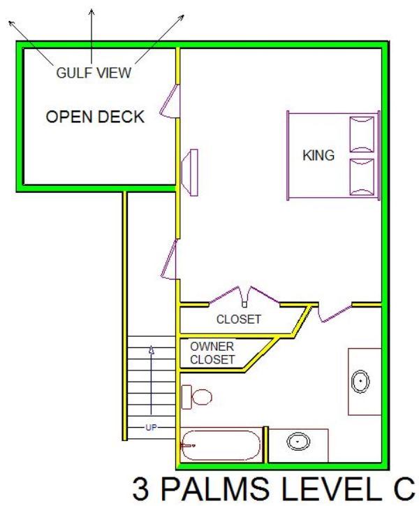 A level C layout view of Sand 'N Sea's beachfront house vacation rental in Galveston named 3 Palms